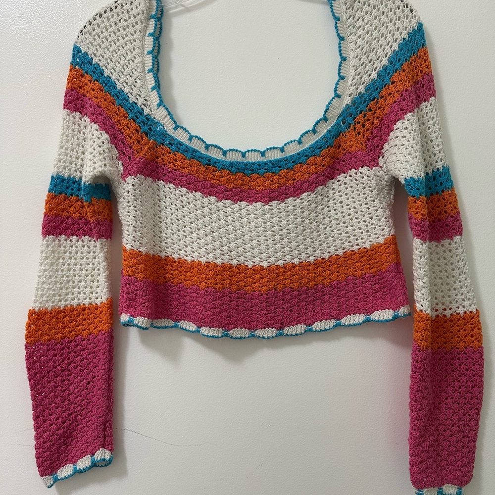 Primark Multicolor Crochet Sweater Small